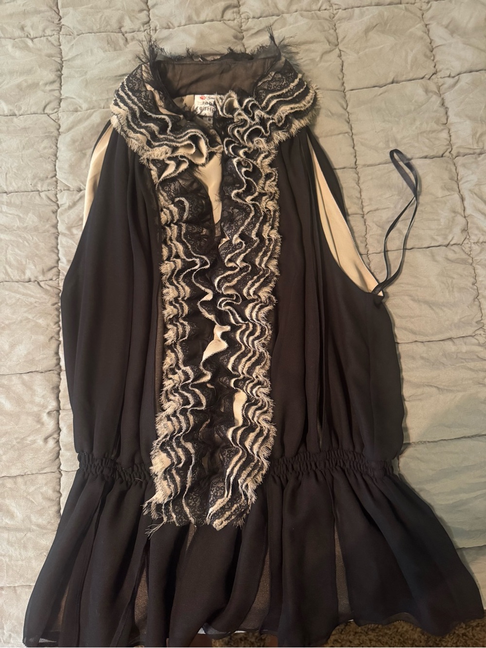 Robert Rodriguez Black top with Cream Ruffle Trim